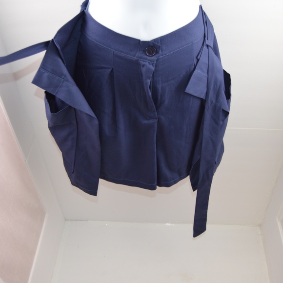 Navy Tie Waist Wrap Front Shorts - Picture 4 of 7